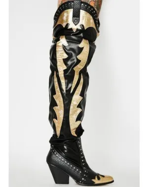 Lady Patchwork High Heel Boots Snakeskin