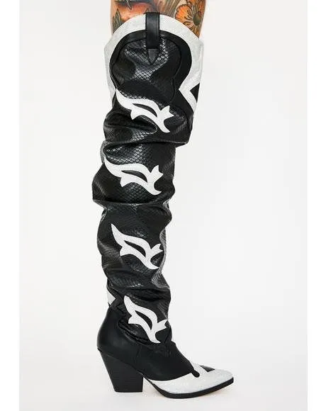 Lady Patchwork High Heel Boots Snakeskin