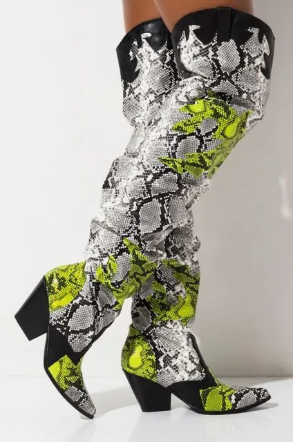 Lady Patchwork High Heel Boots Snakeskin