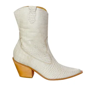 Lady - Western Mid-Calf Cowgirl Boots (Off-White Leather)