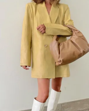 Lapel Double Breasted Leather Blazer Coat