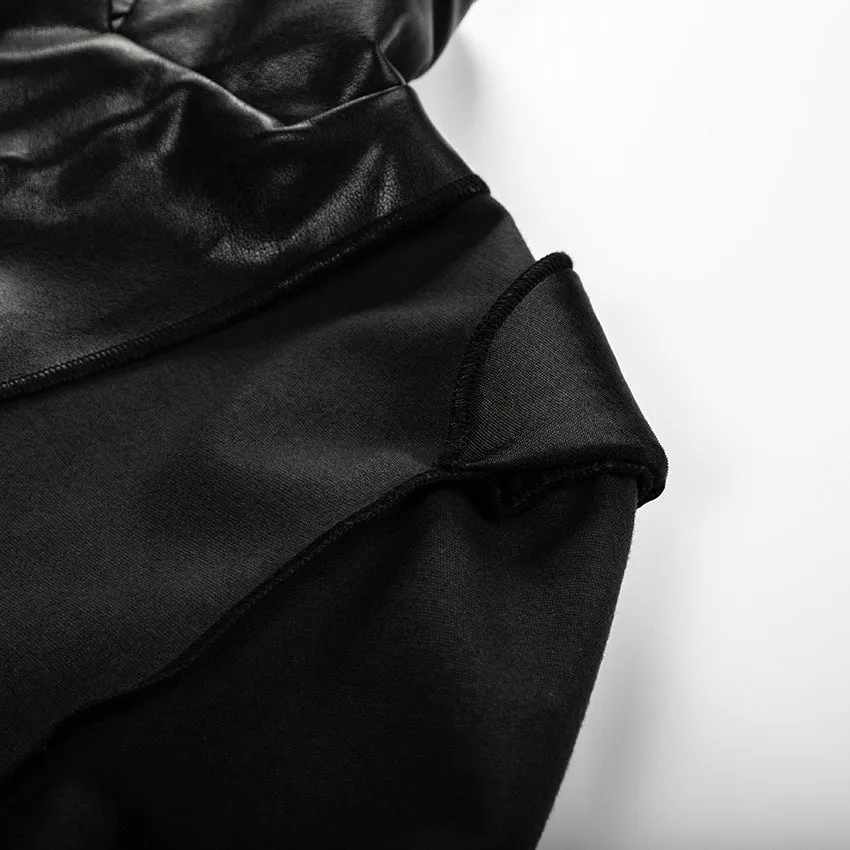 Lapel Double Breasted Leather Blazer Coat