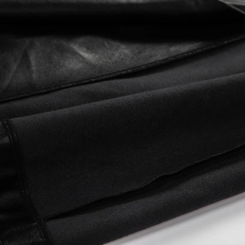 Lapel Double Breasted Leather Blazer Coat