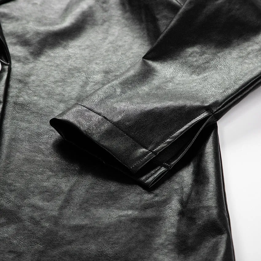 Lapel Double Breasted Leather Blazer Coat