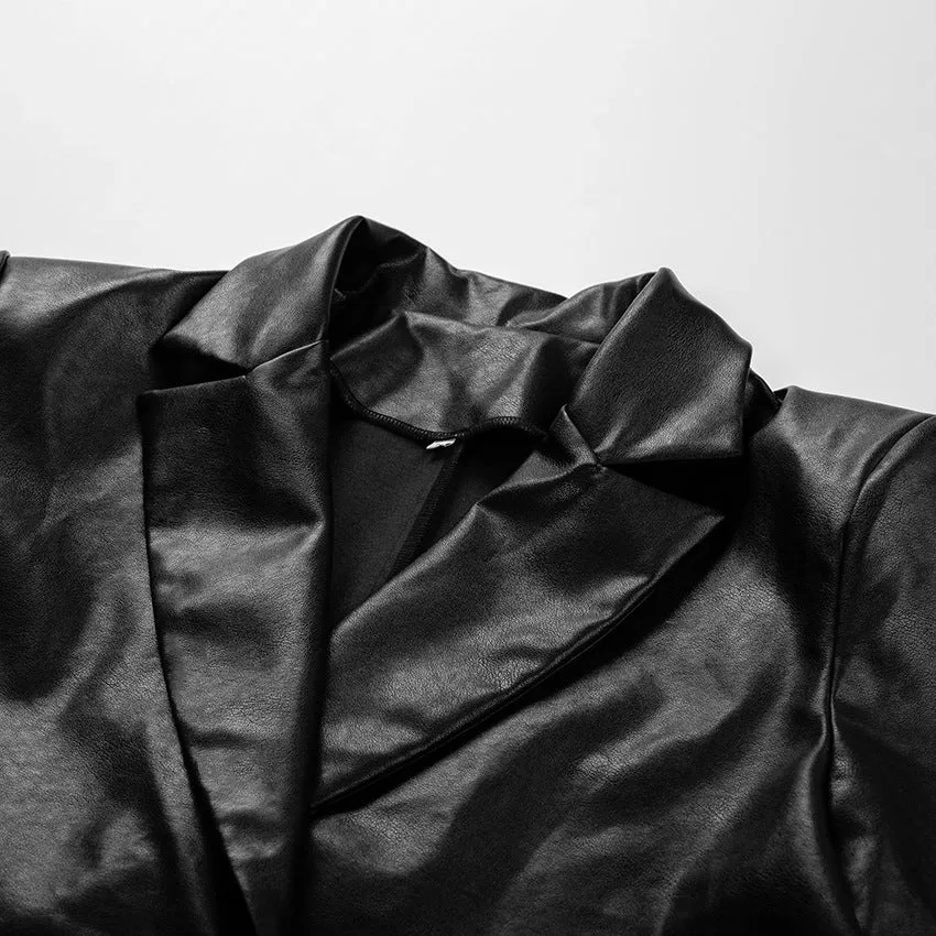 Lapel Double Breasted Leather Blazer Coat