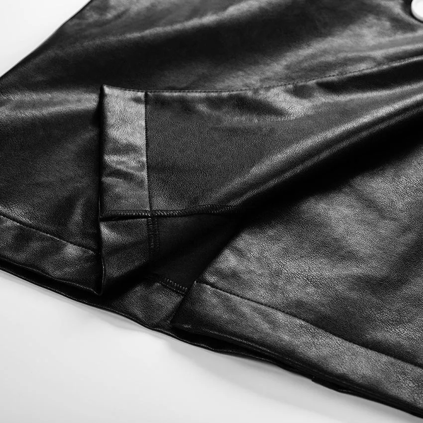 Lapel Double Breasted Leather Blazer Coat