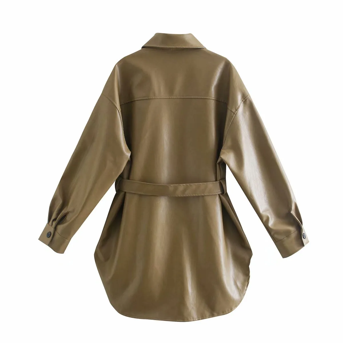 Lapel Single-breasted Lace-up Leather Cardigans Coat Outerwear