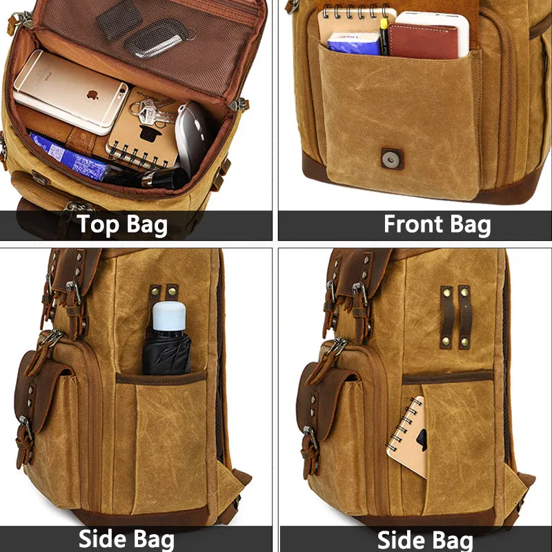 Leather Canvas Camera Backpack