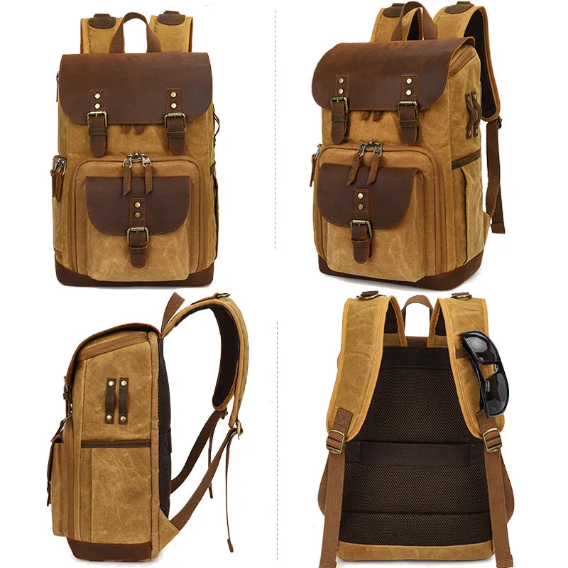Leather Canvas Camera Backpack