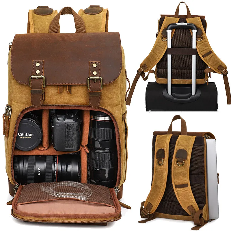 Leather Canvas Camera Backpack