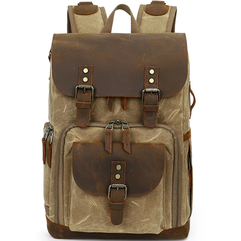 Leather Canvas Camera Backpack