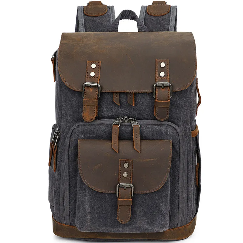 Leather Canvas Camera Backpack