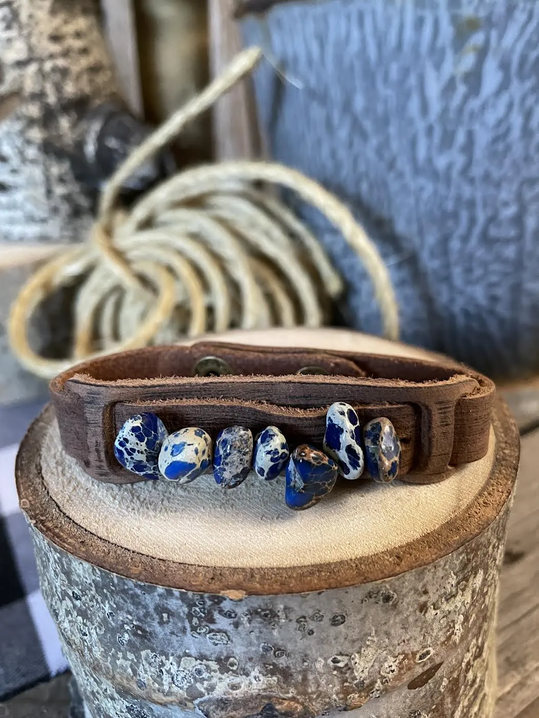 Leather Cuff Stone Bracelet