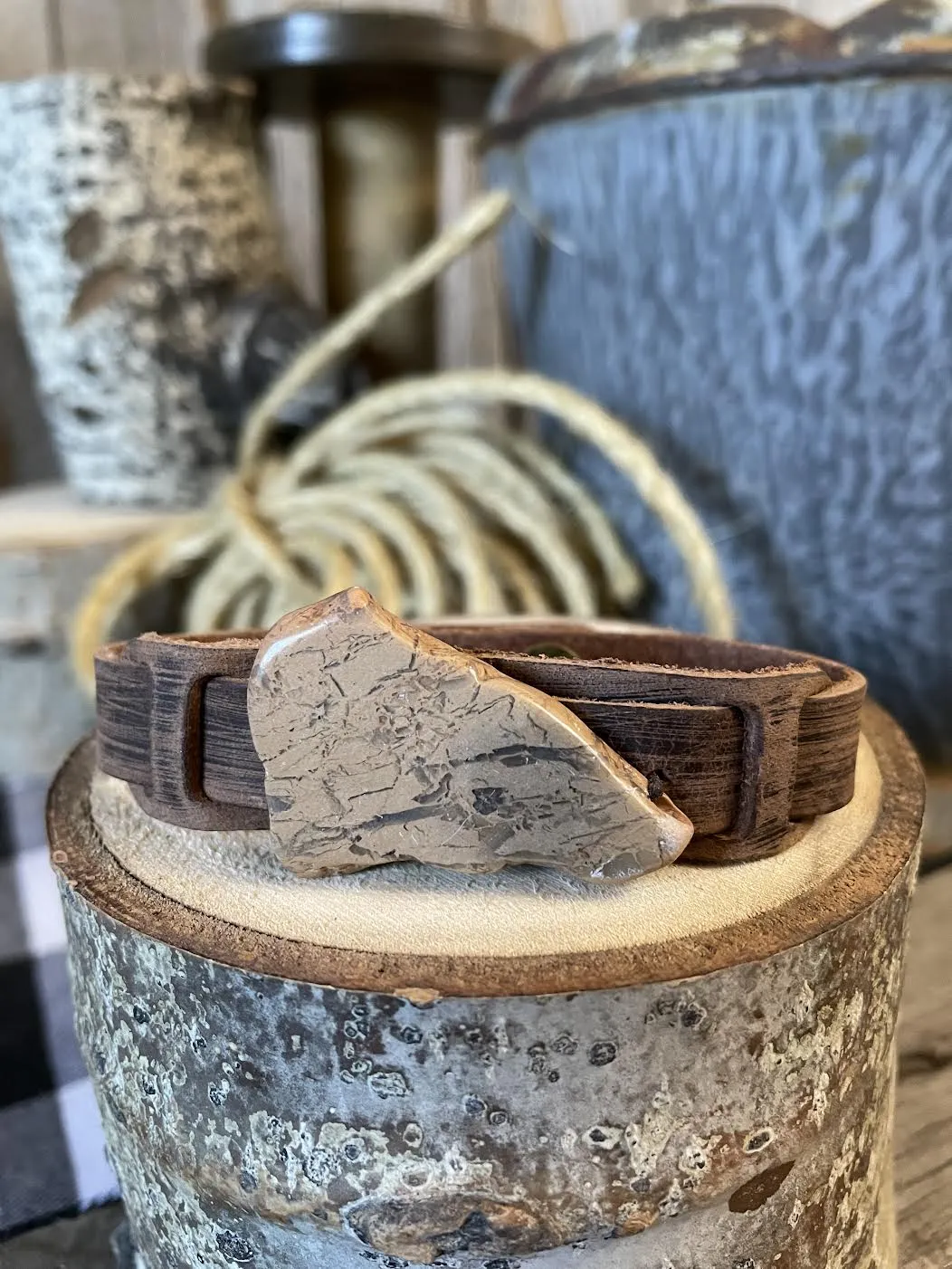 Leather Cuff Stone Bracelet
