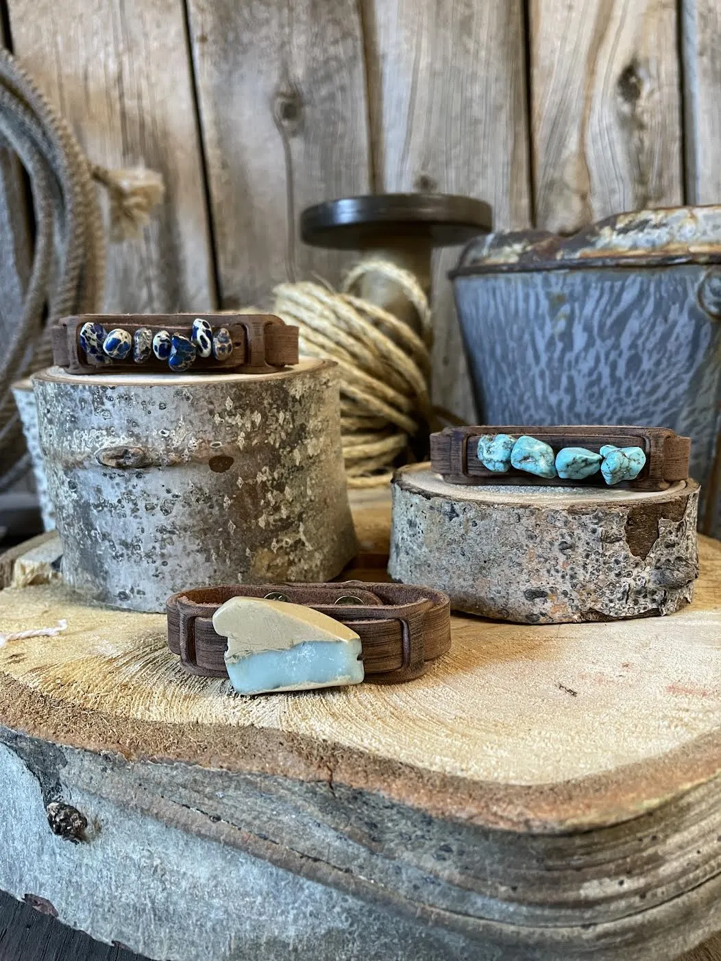 Leather Cuff Stone Bracelet