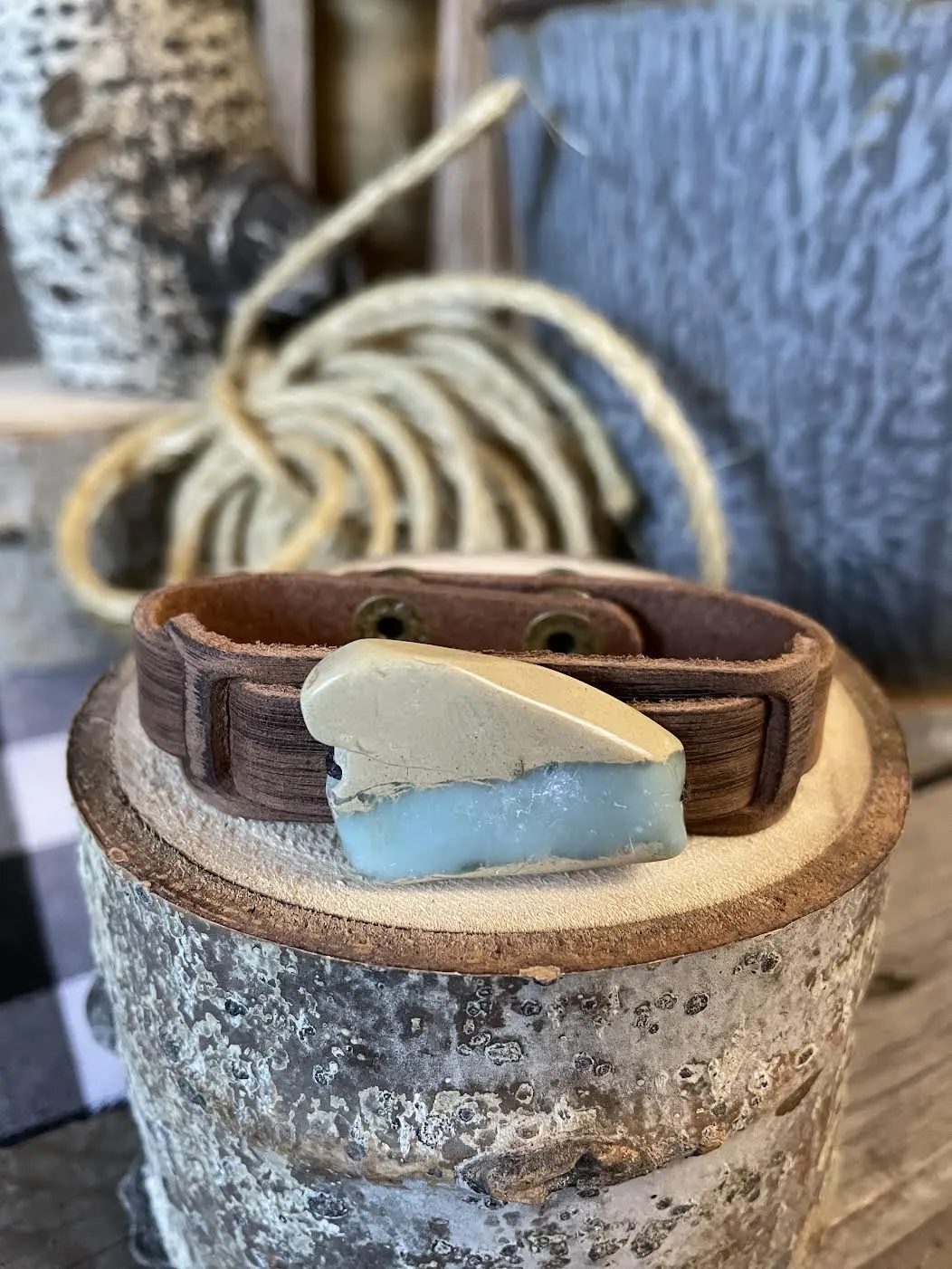 Leather Cuff Stone Bracelet