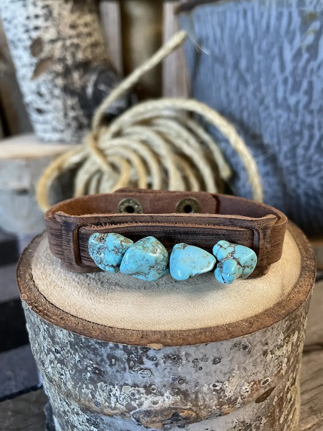 Leather Cuff Stone Bracelet