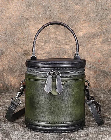 Leather Womens Bucket Handbag Barrel Shoulder Bag Crossbody Purse for Ladies