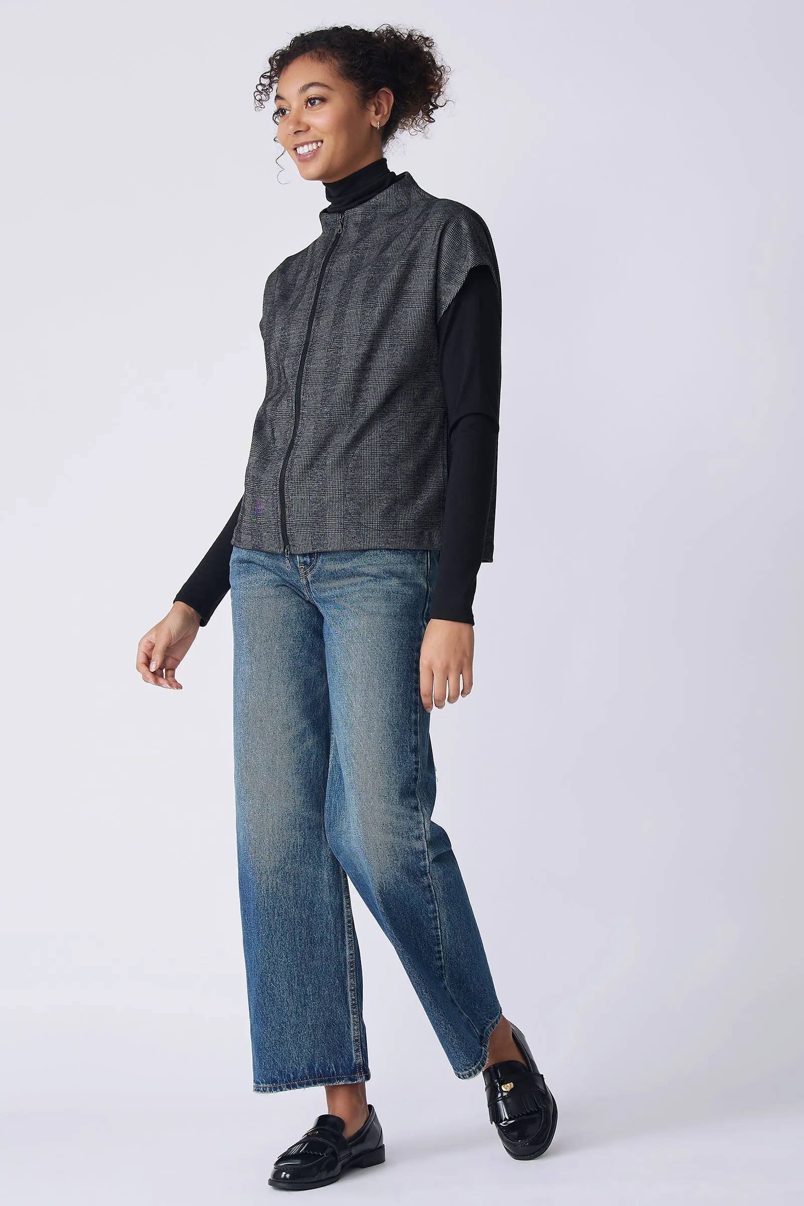 Lena Zip Vest - Black Plaid