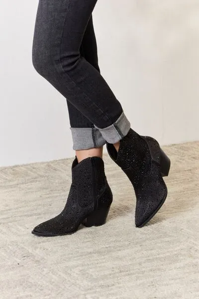 Let's Talk Black Rhinestone Booties