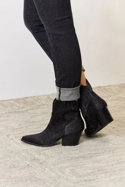 Let's Talk Black Rhinestone Booties
