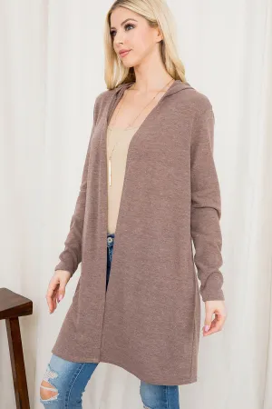 Long Sleeve Open Front Angora Hoodie Cardigan
