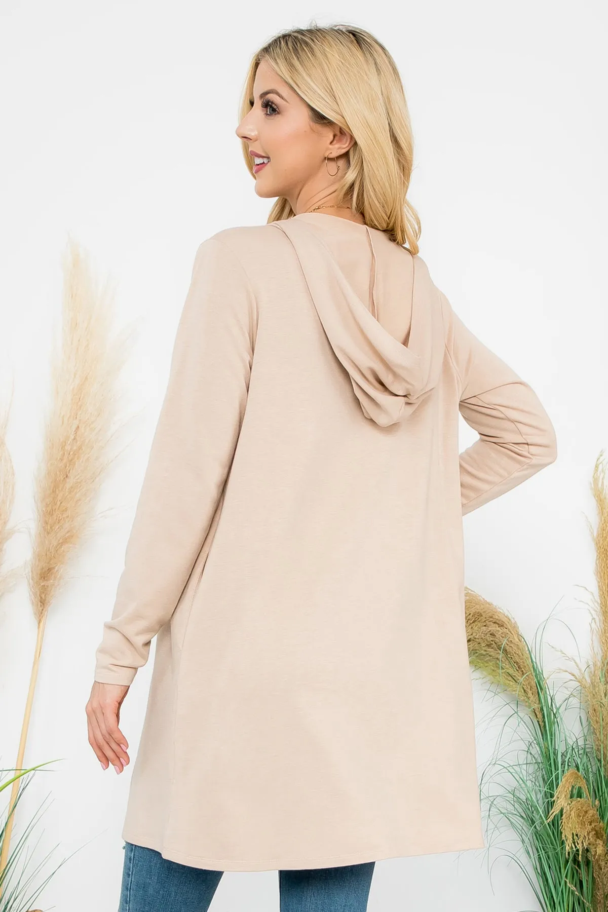 Long Sleeve Open Front French Terry Hoodie Cardigan