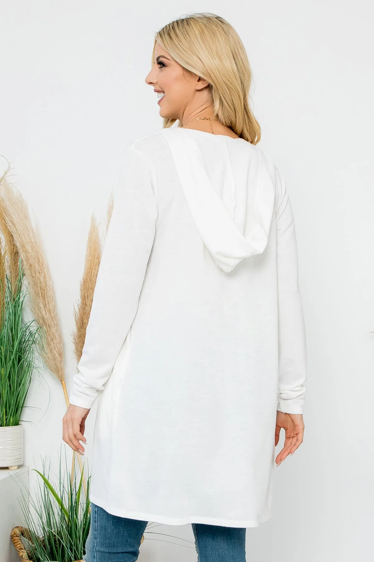 Long Sleeve Open Front French Terry Hoodie Cardigan
