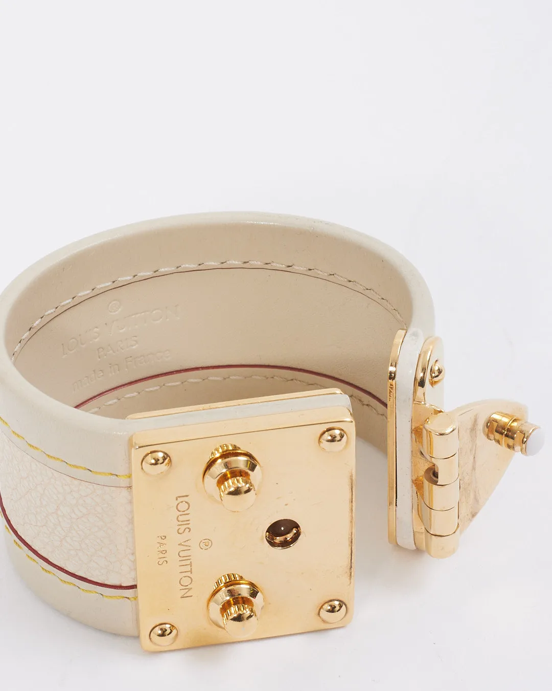 Louis Vuitton Cream Leather Lock It Bracelet