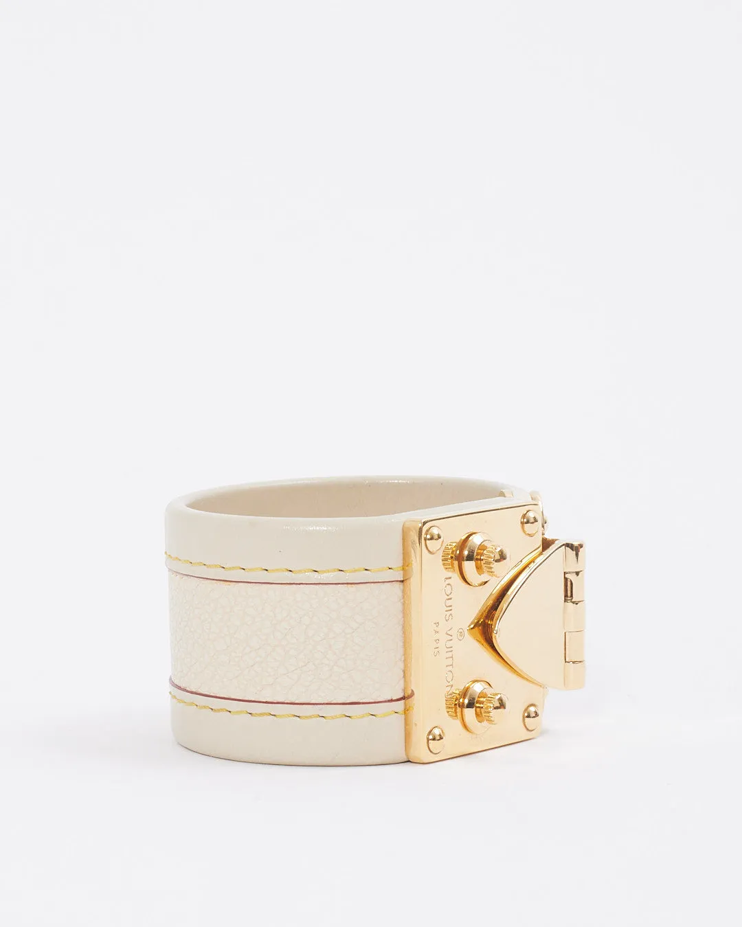 Louis Vuitton Cream Leather Lock It Bracelet