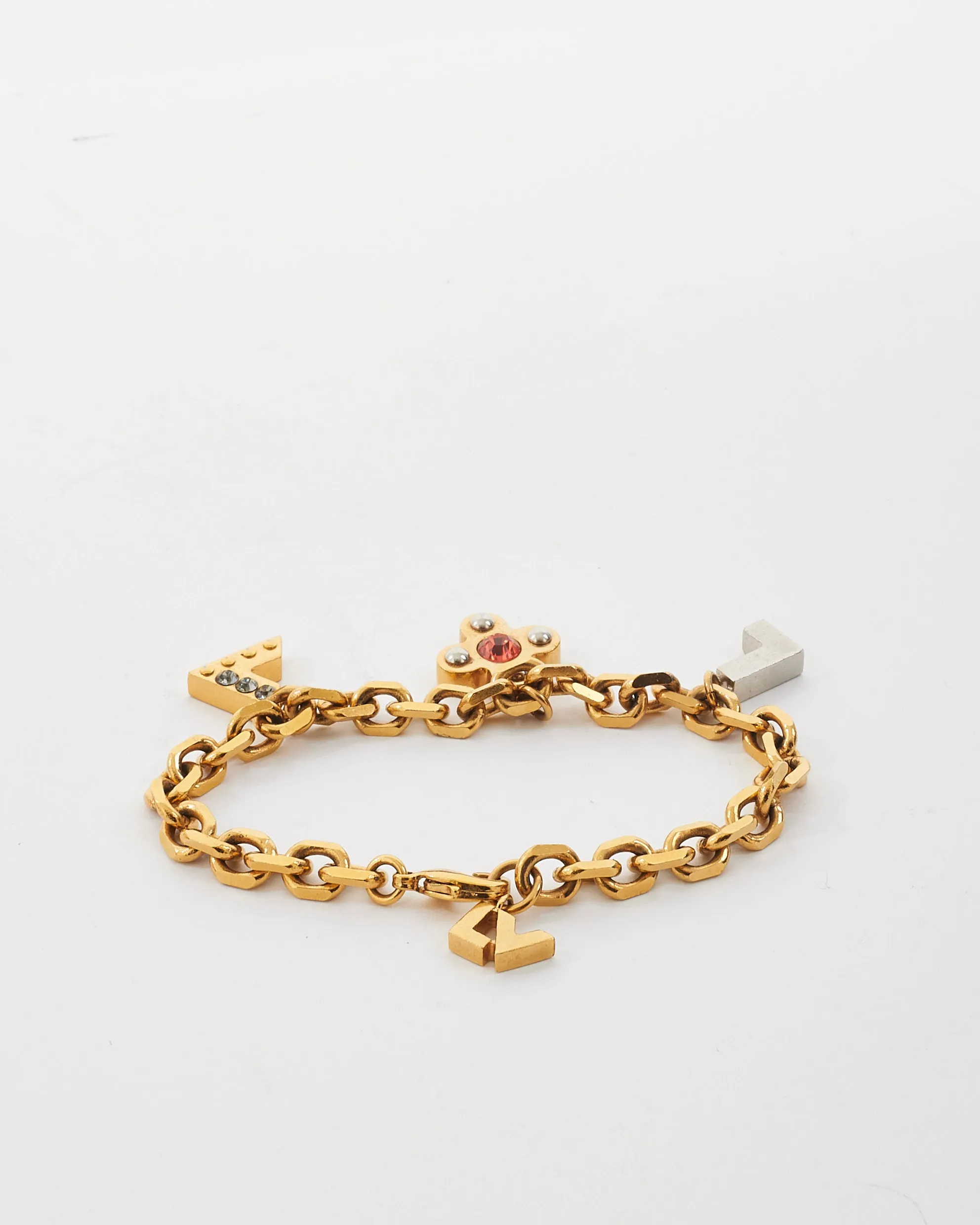 Louis Vuitton Gold & Red/Multi Crystal Love Letters Timeless Charm Bracelet