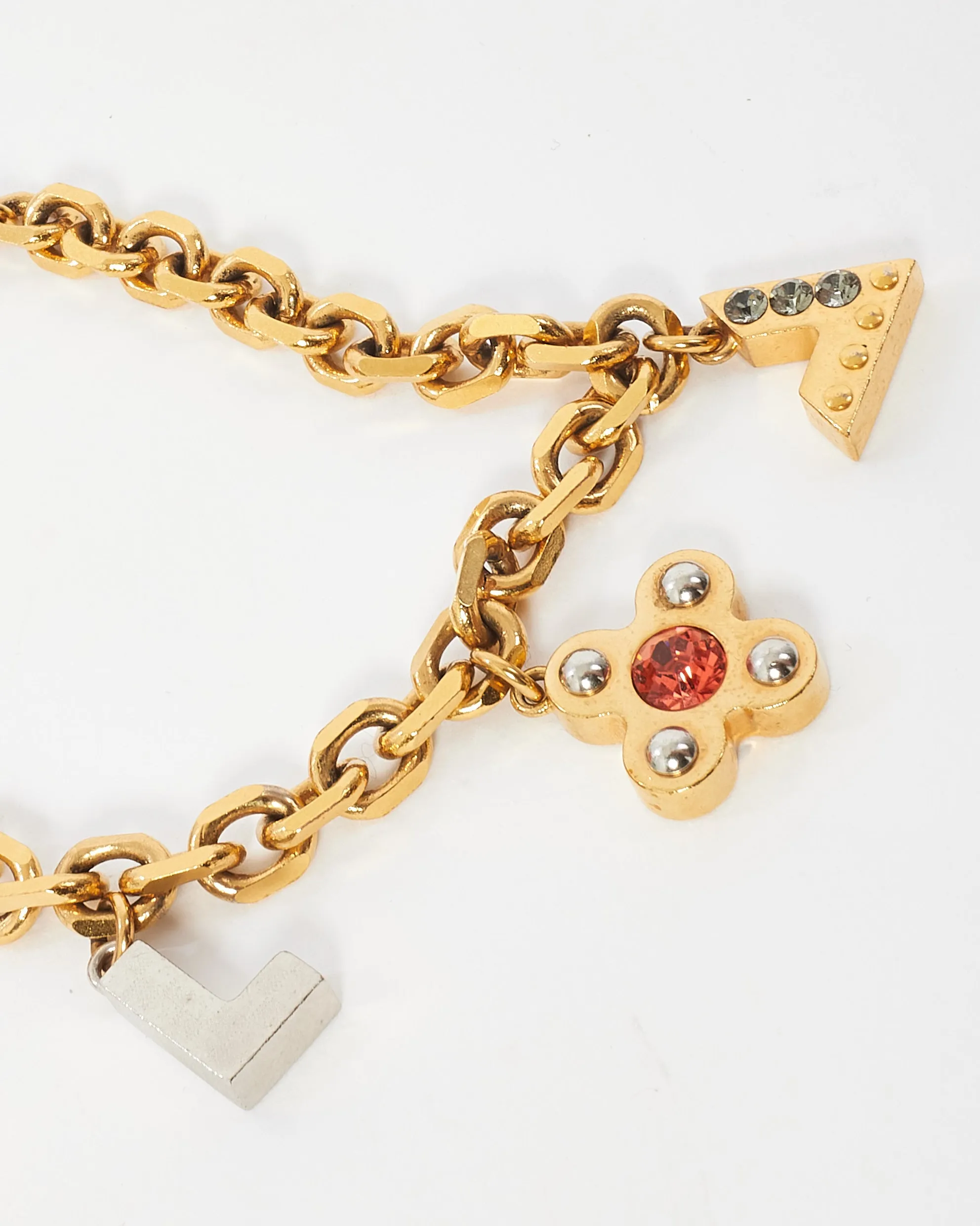 Louis Vuitton Gold & Red/Multi Crystal Love Letters Timeless Charm Bracelet