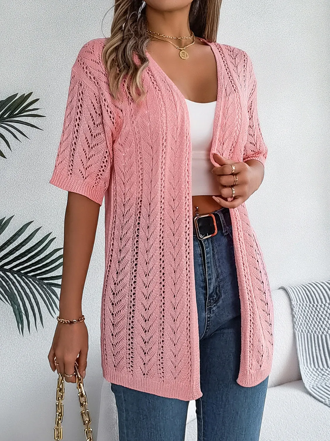 Lyla Openwork Open Front Half Sleeve Cardigan