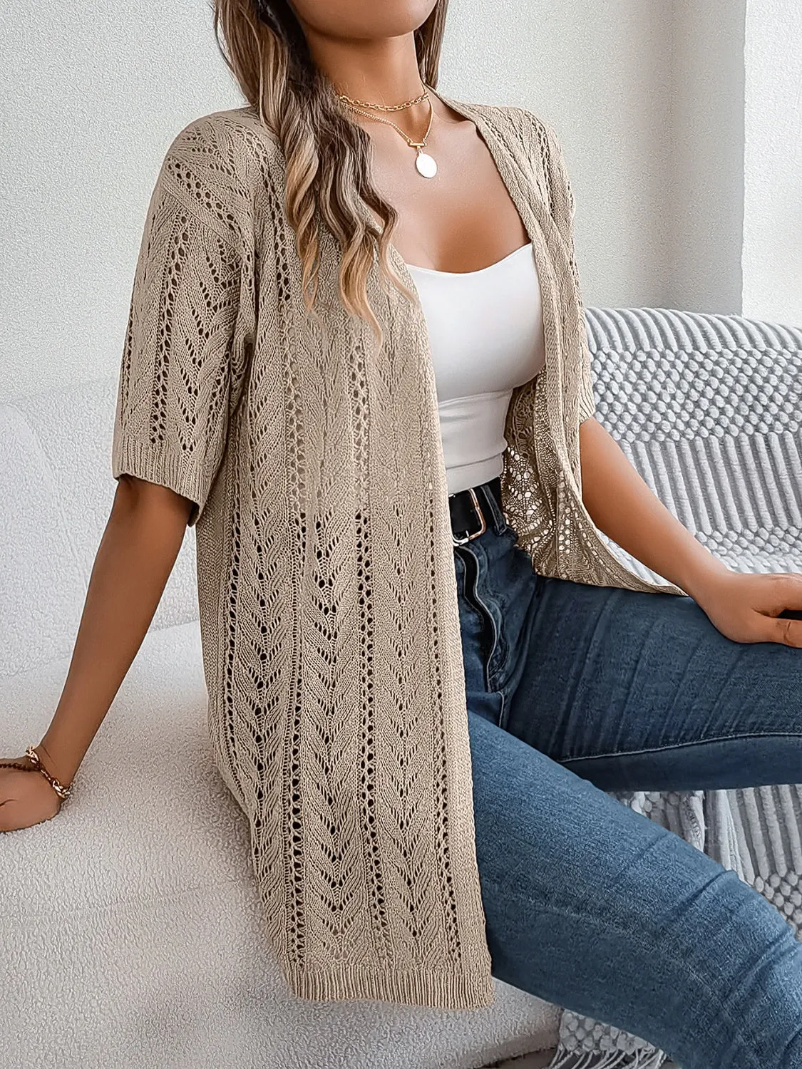 Lyla Openwork Open Front Half Sleeve Cardigan