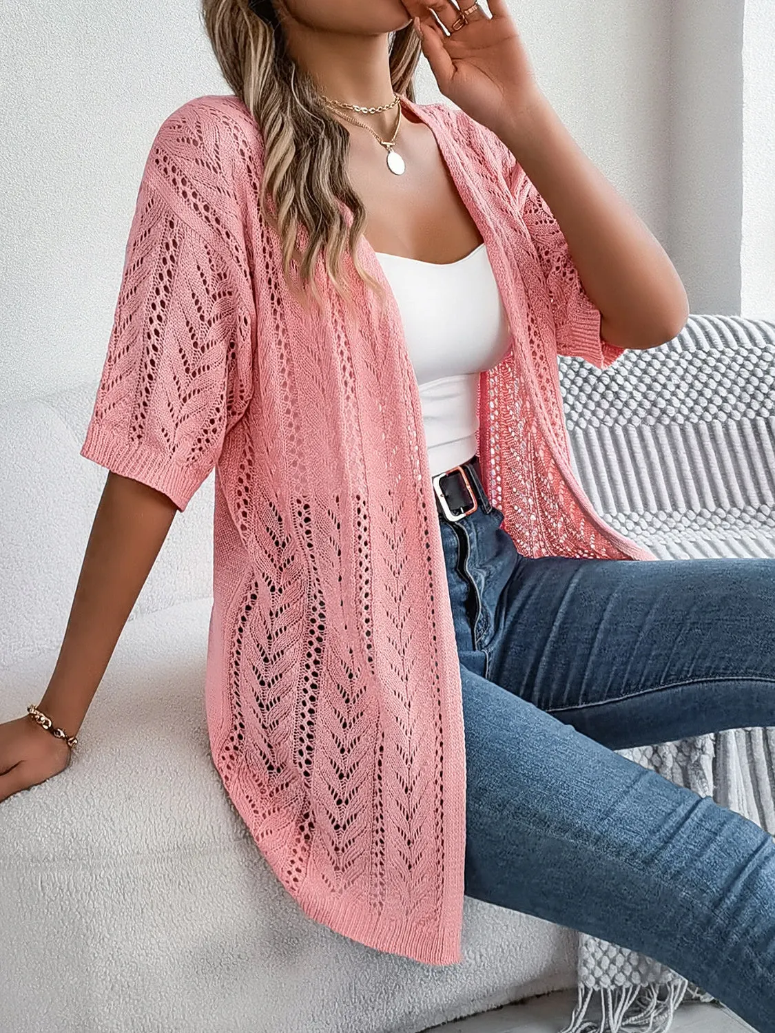 Lyla Openwork Open Front Half Sleeve Cardigan