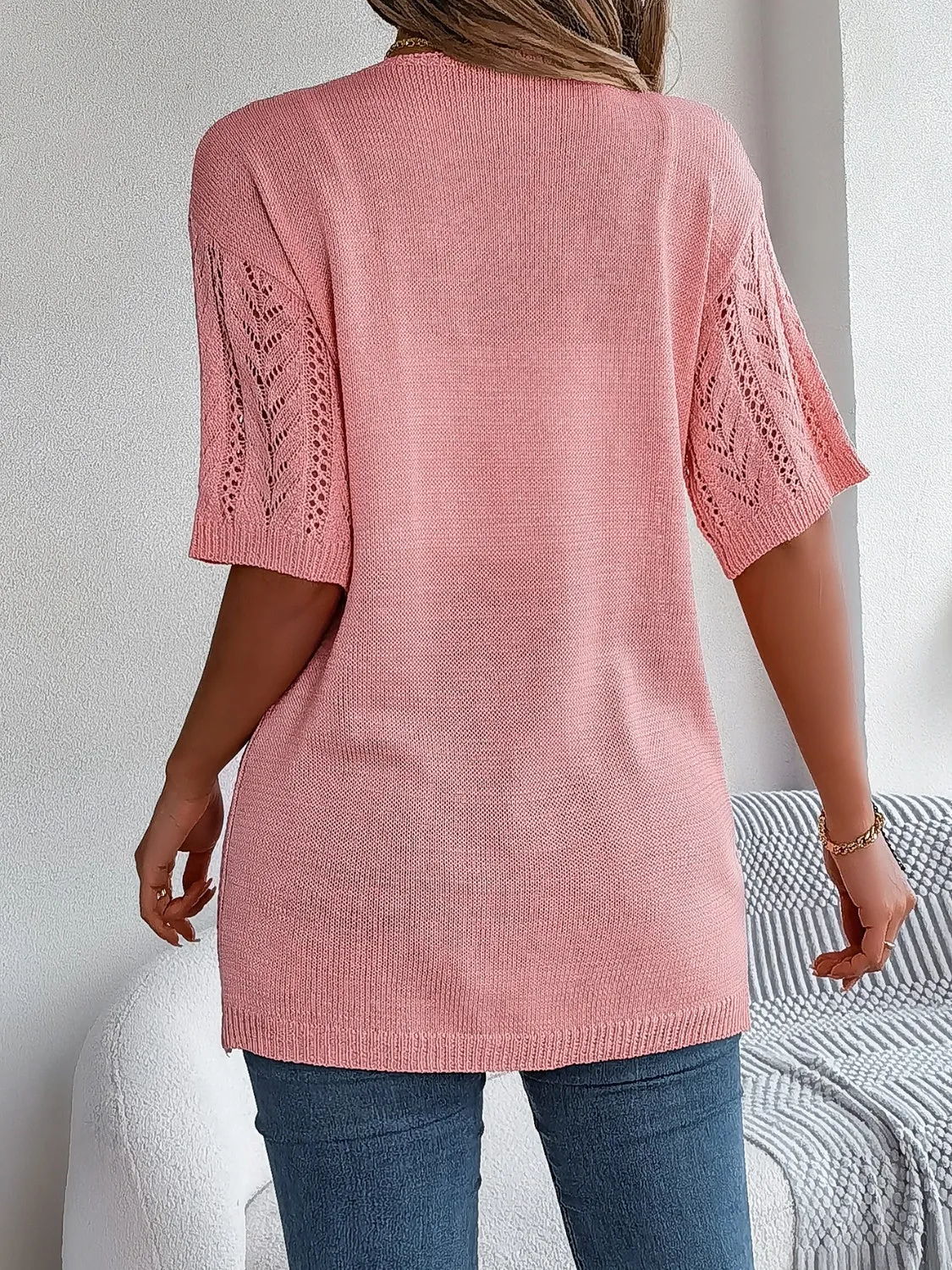 Lyla Openwork Open Front Half Sleeve Cardigan