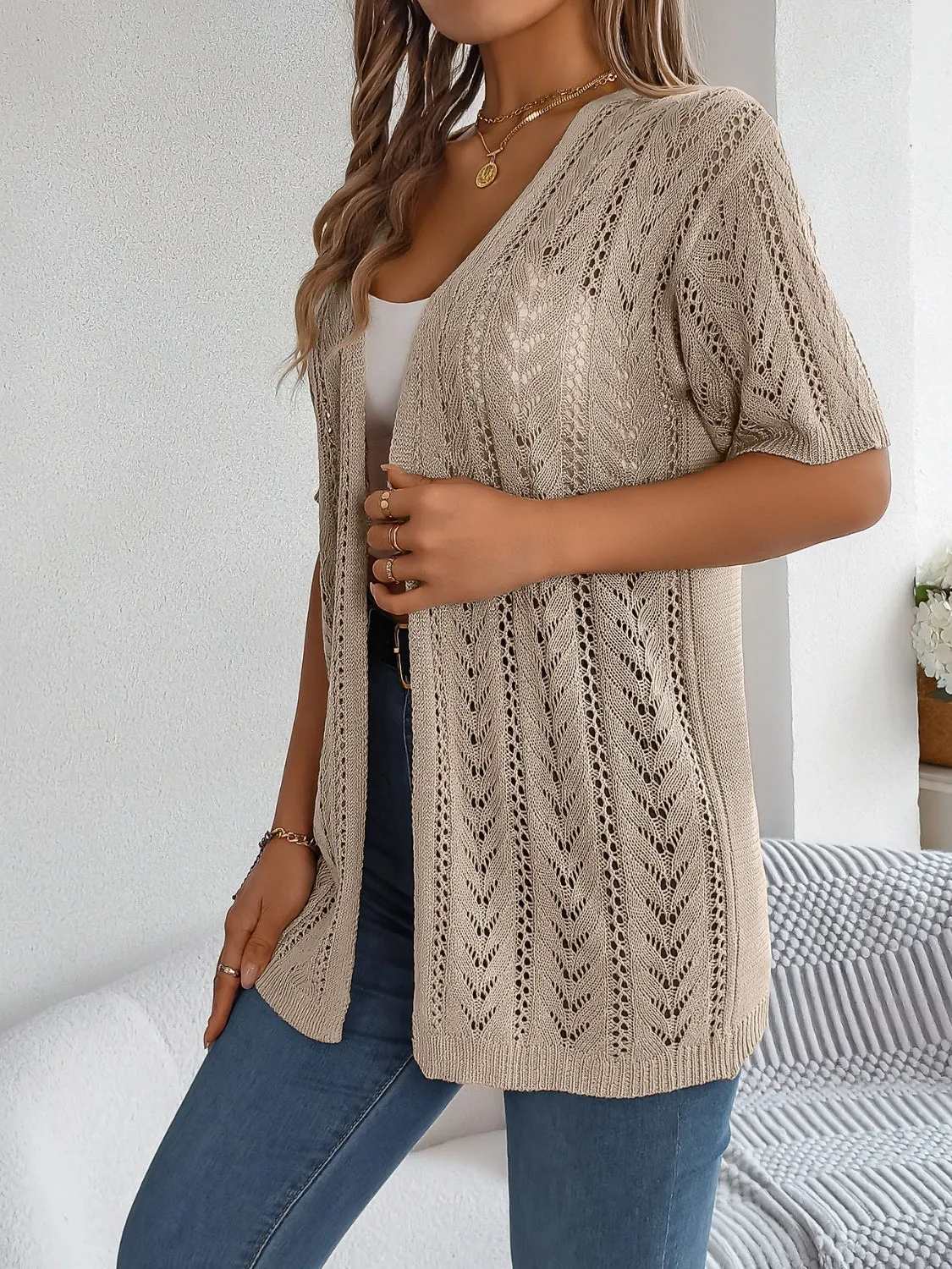 Lyla Openwork Open Front Half Sleeve Cardigan
