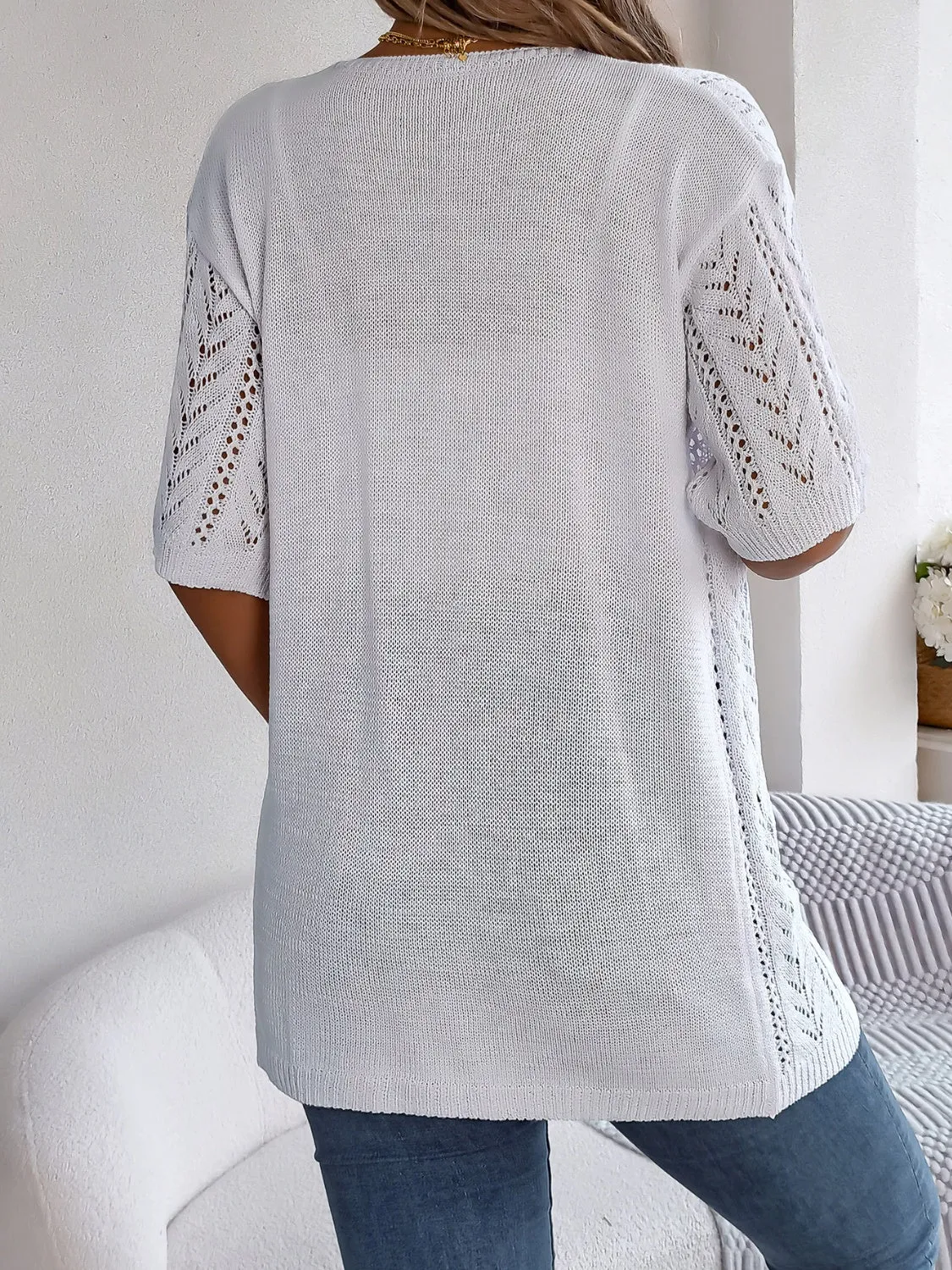 Lyla Openwork Open Front Half Sleeve Cardigan