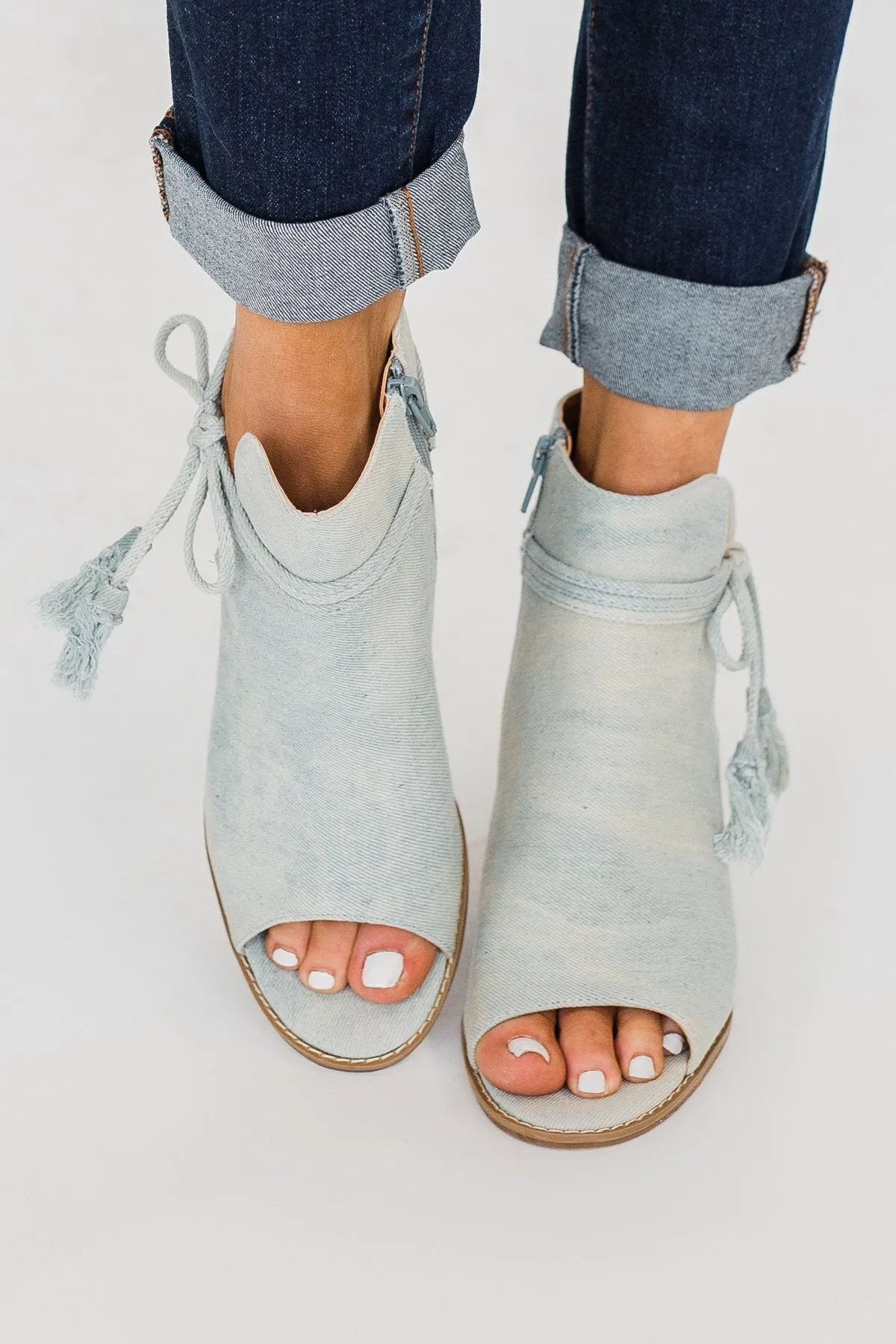 Ma-Alana Open Toe Booties- Tie Dye Denim