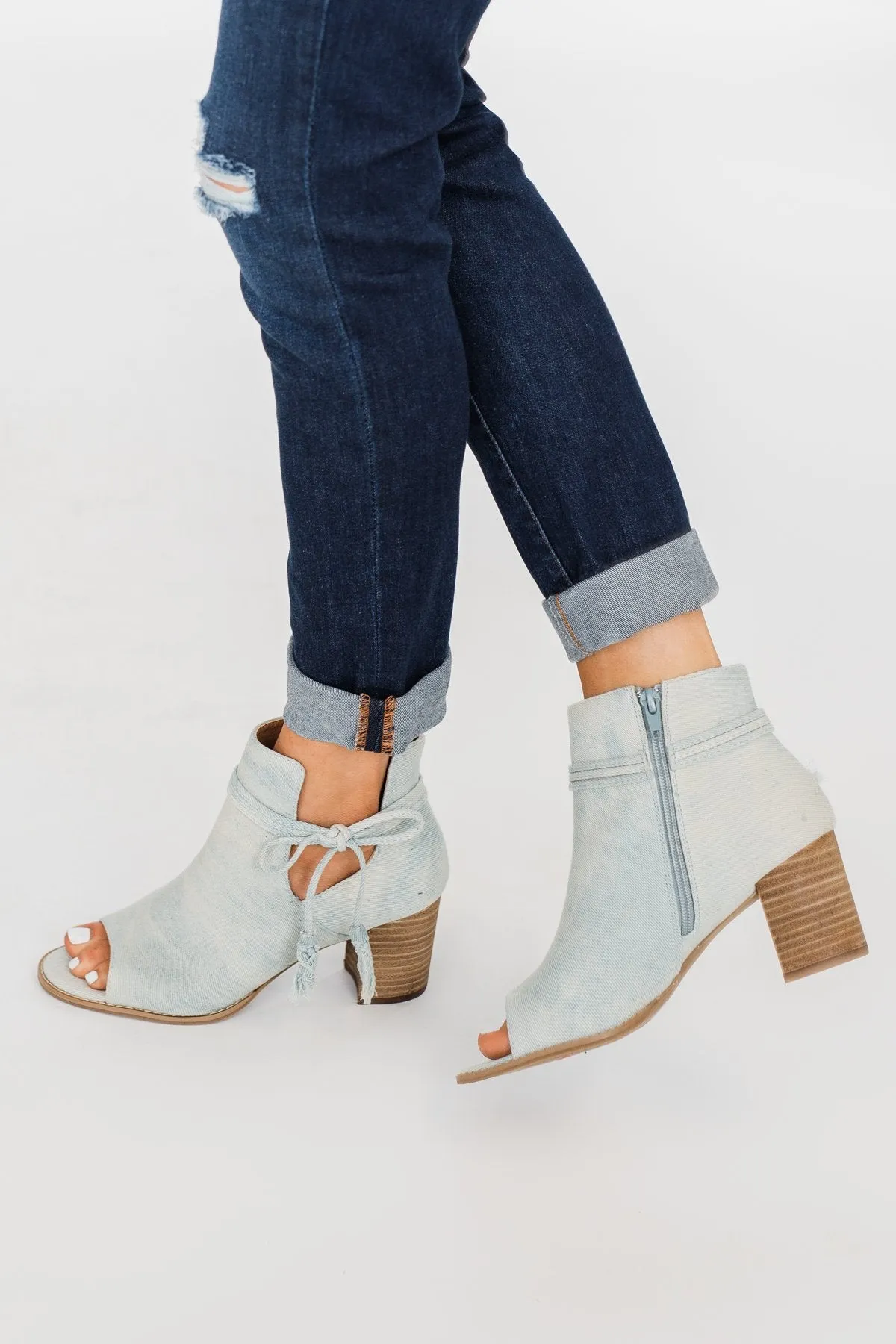 Ma-Alana Open Toe Booties- Tie Dye Denim