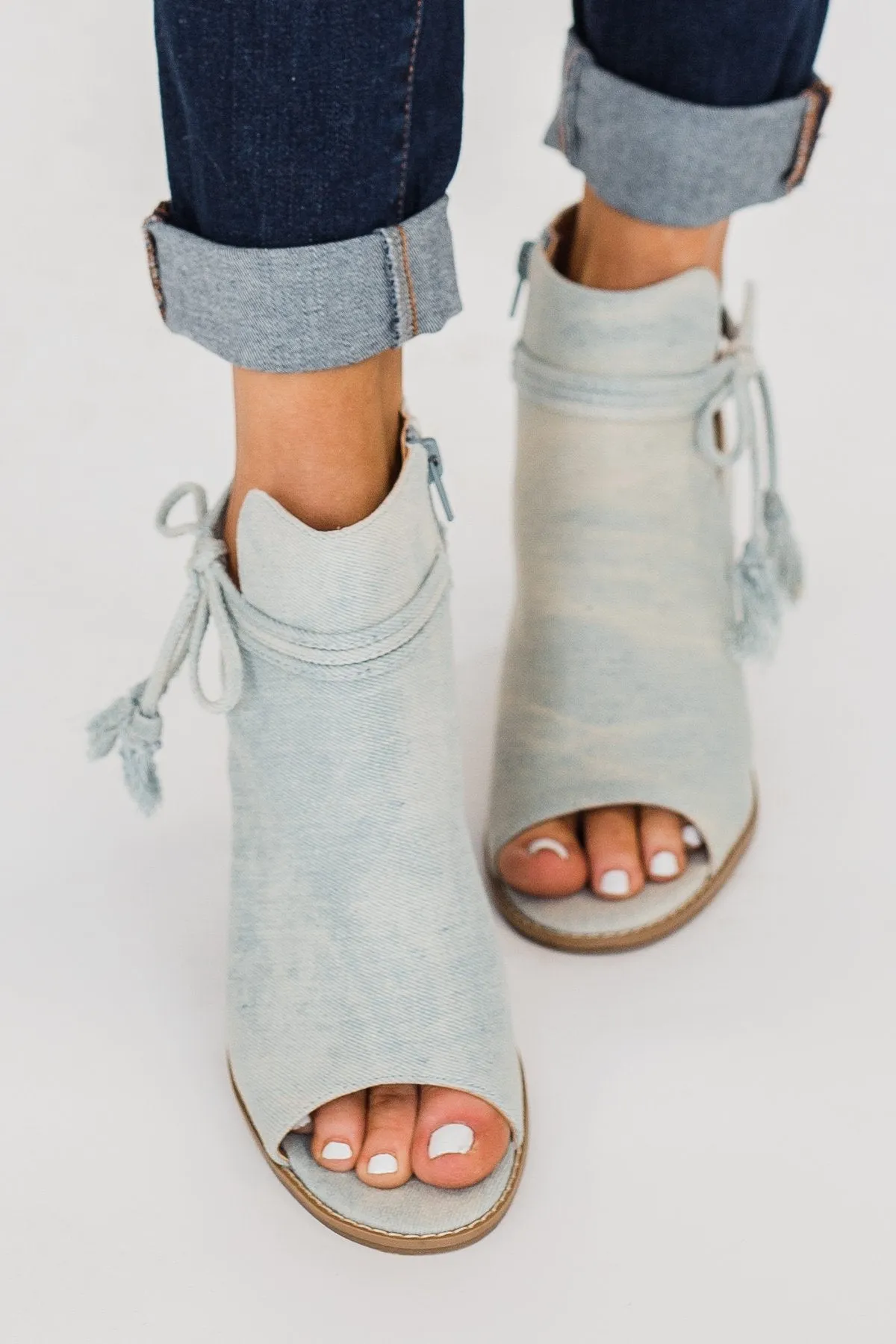 Ma-Alana Open Toe Booties- Tie Dye Denim
