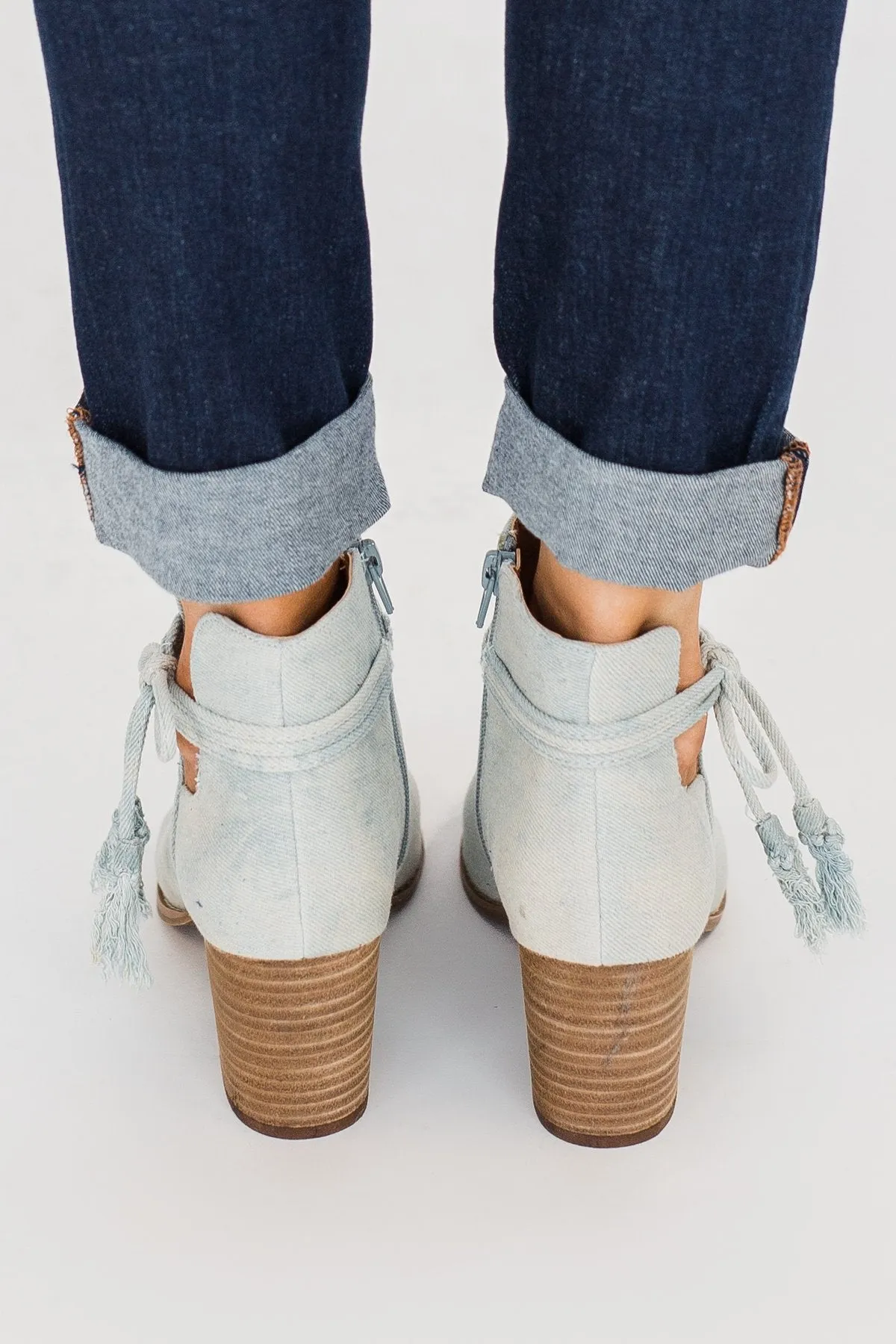 Ma-Alana Open Toe Booties- Tie Dye Denim