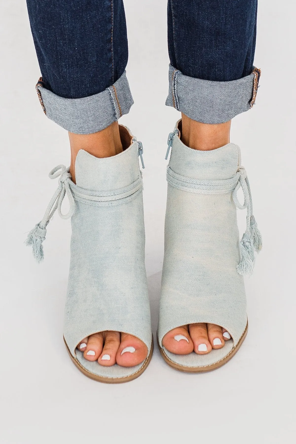 Ma-Alana Open Toe Booties- Tie Dye Denim