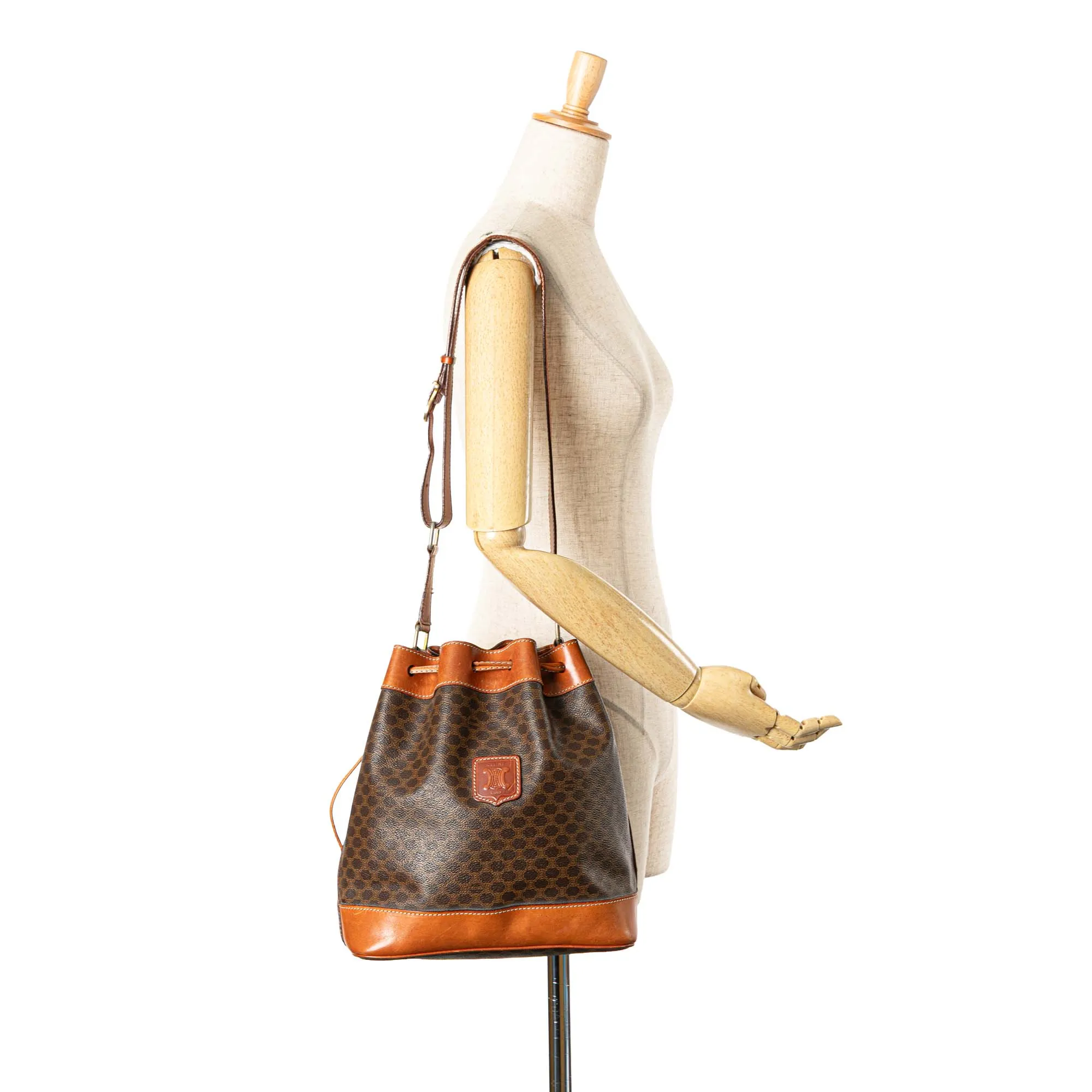 Macadam Coated Canvas Drawstring Bucket Bag