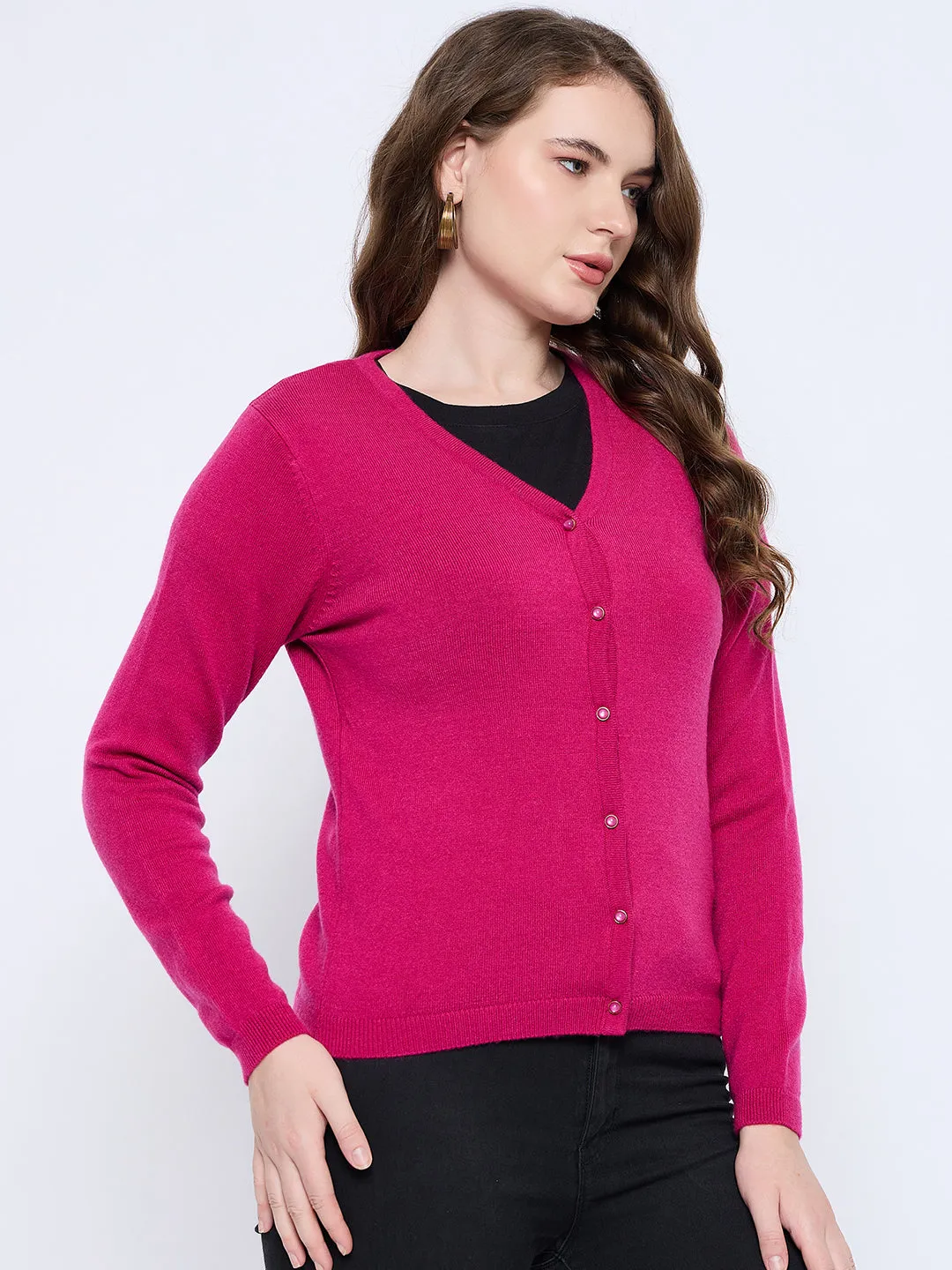 Madame Solid Fuschia Button Down Cardigan