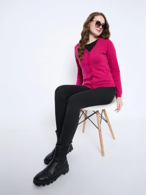 Madame Solid Fuschia Button Down Cardigan
