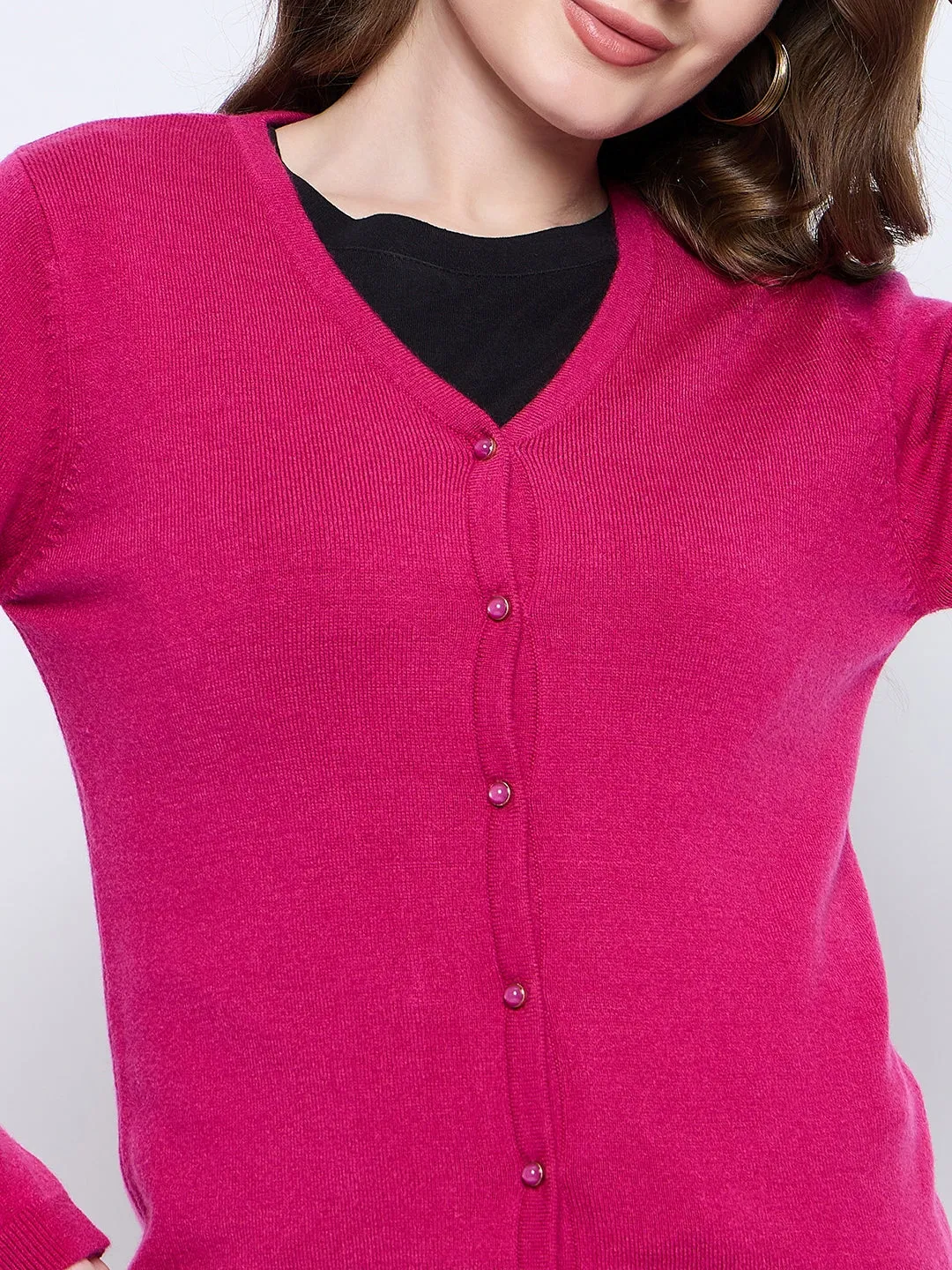 Madame Solid Fuschia Button Down Cardigan