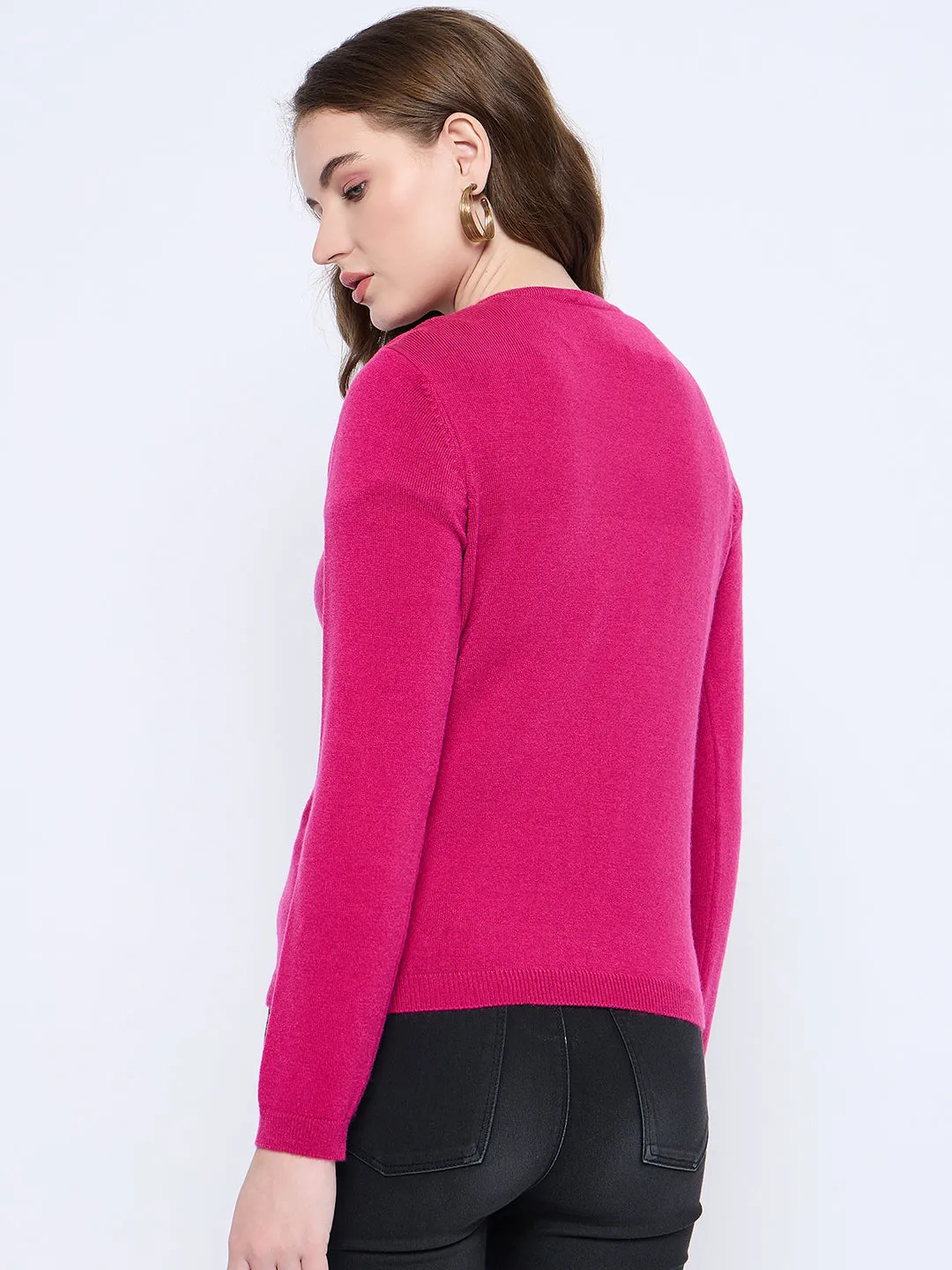 Madame Solid Fuschia Button Down Cardigan