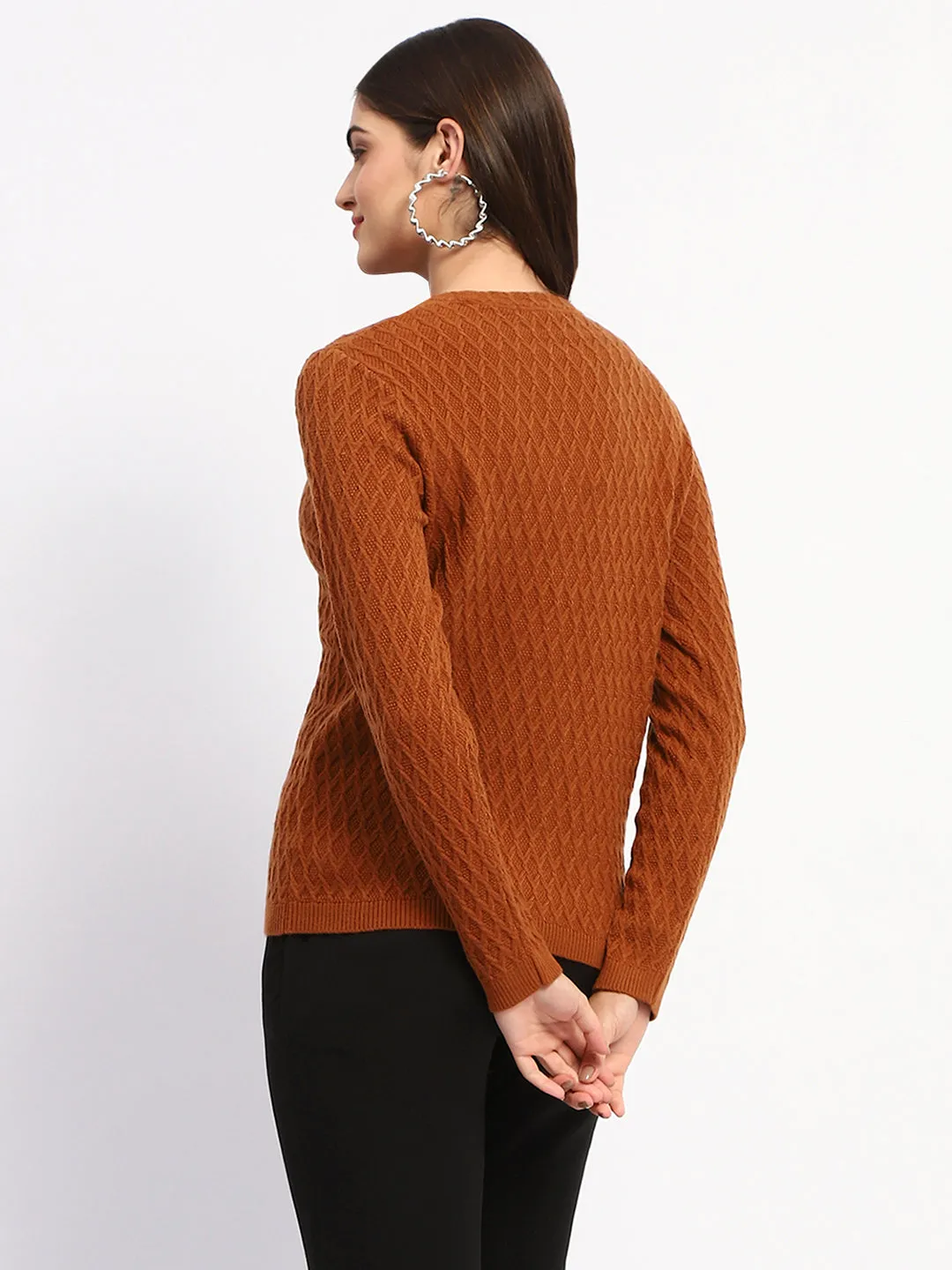 Madame Solid Tan Cable Knit Button Down Cardigan