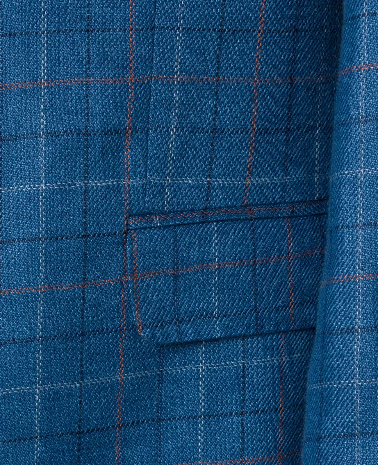 MAGEE Irish Linen Jacket - Mens Liffey - Blue With Tangerine, White & Navy Check